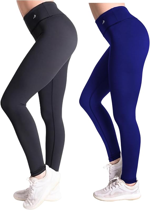 CompressionZ Tummy Control Compression Leggings for Women | High Waisted Workout Yoga Pants (Black + Indigo, Medium) Bundle