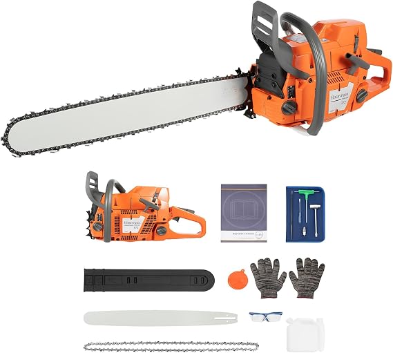 Gas-powered Chainsaw with 24 inch Guide Bar, 2-Cycle Gasoline Chainsaw Engine 72CC Cordless Handheld Gasoline Chain Saws, Cutting Wood Gas Sawing, Chain Saw Set for Cutting Wood Outdoor Garden Farm
