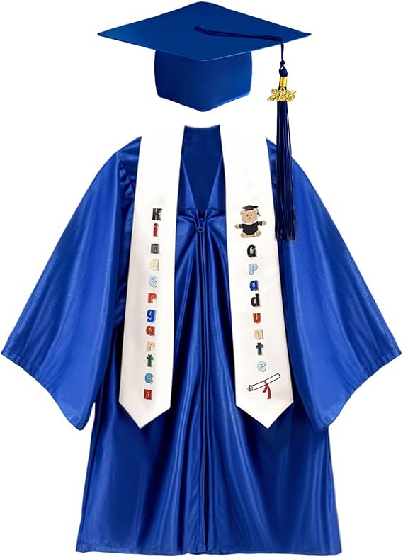 Kids Graduation Cap and Gown Set 2025 -Preschool Graduation Cap with Printed Stole Grad Gift