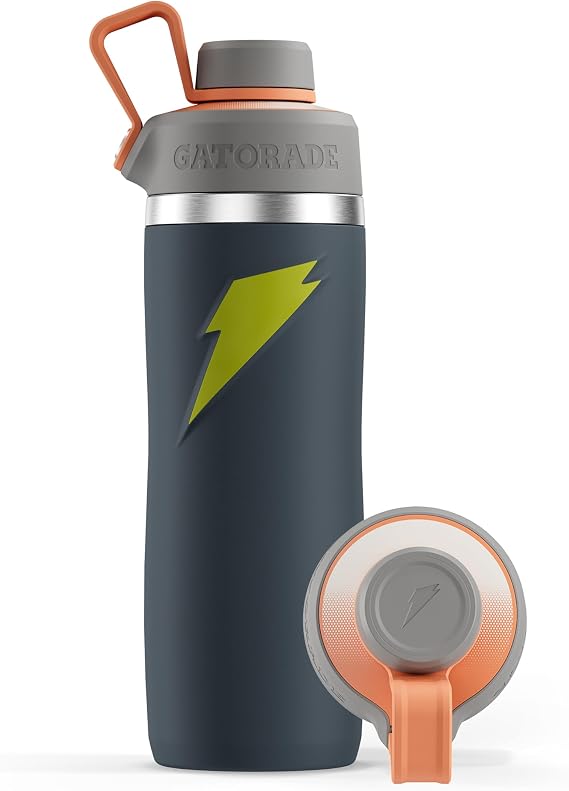 Gatorade 'Overtime' 22oz Stainless Steel Water Bottle, Twist Cap, Grey/Neon Yellow