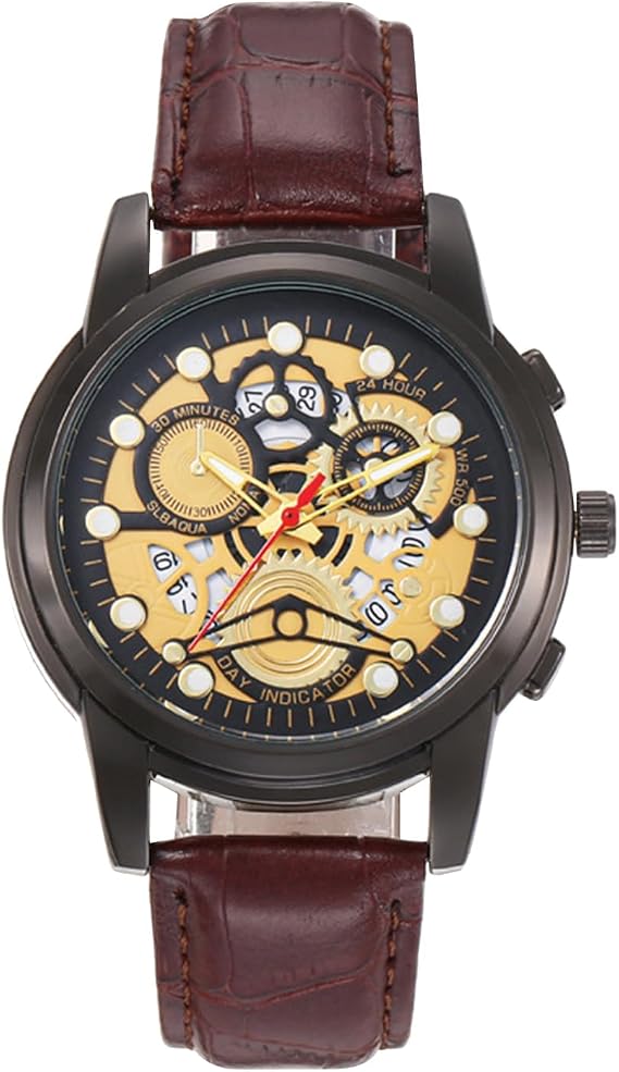 Mechanical Watches for Men - with Leather Strap Mens Watch | Automatic Watch Fashion Accessories, Self Finding Travel Date Window, Genuine Leather Band, 40mm Alloy Case, Water Resistant,