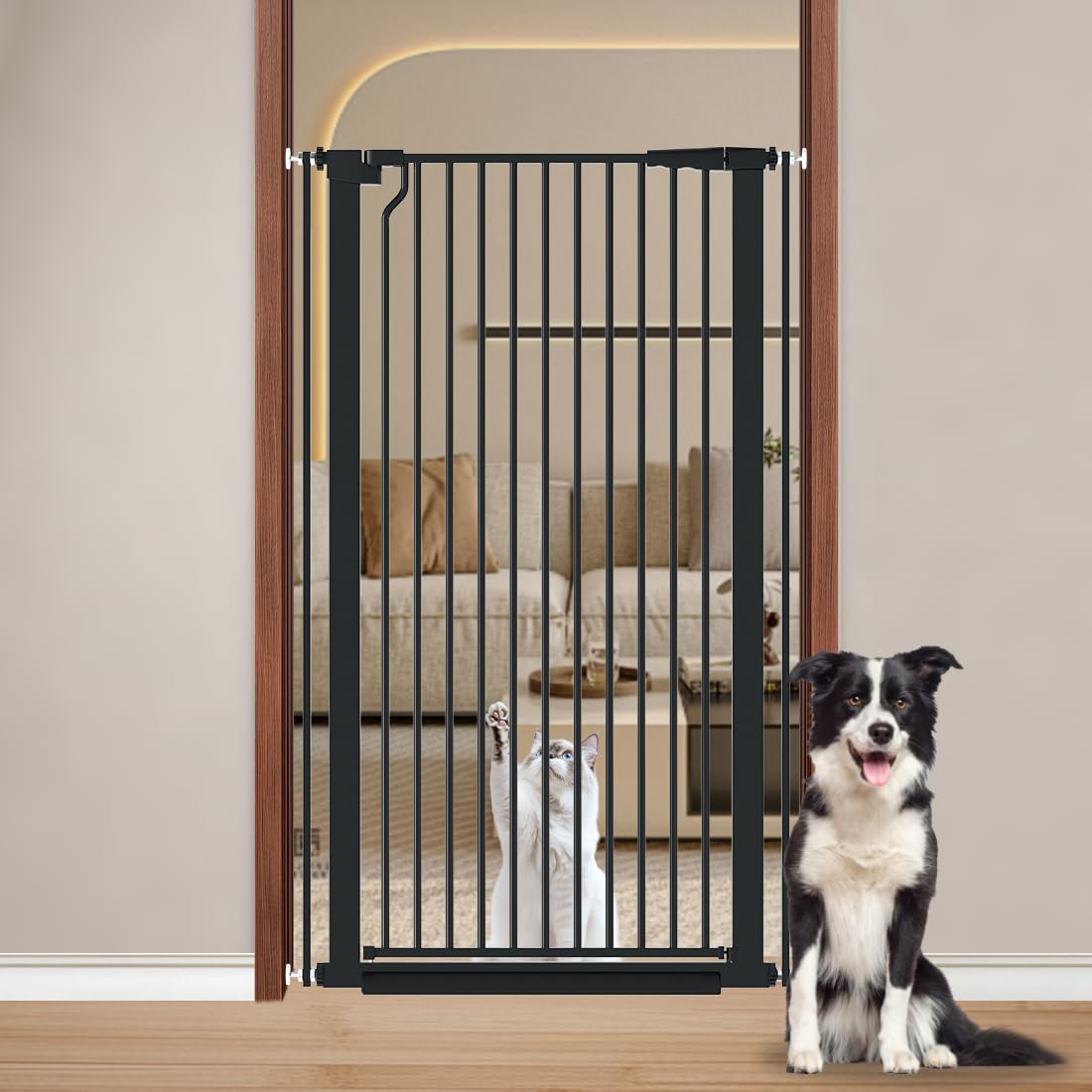 Fairy Baby 51.18 Extra Tall Cat Gate, 29.5-32.6 Adjustable Width Auto Close Encrypted Tall Pet Dog Gate, Cat Proof Metal Gate Indoor for Doorway Stairs, Pressure Mounted Child Safety Gates, Black