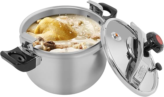 7.4Quart Pressure Cooker Stainless Steel Pressure Canner, Commercial Pressure Cooker Clamp, One-Hand Locking, Compatible with Gas & Induction for Family or Commercial Use (11L/11.62QT)