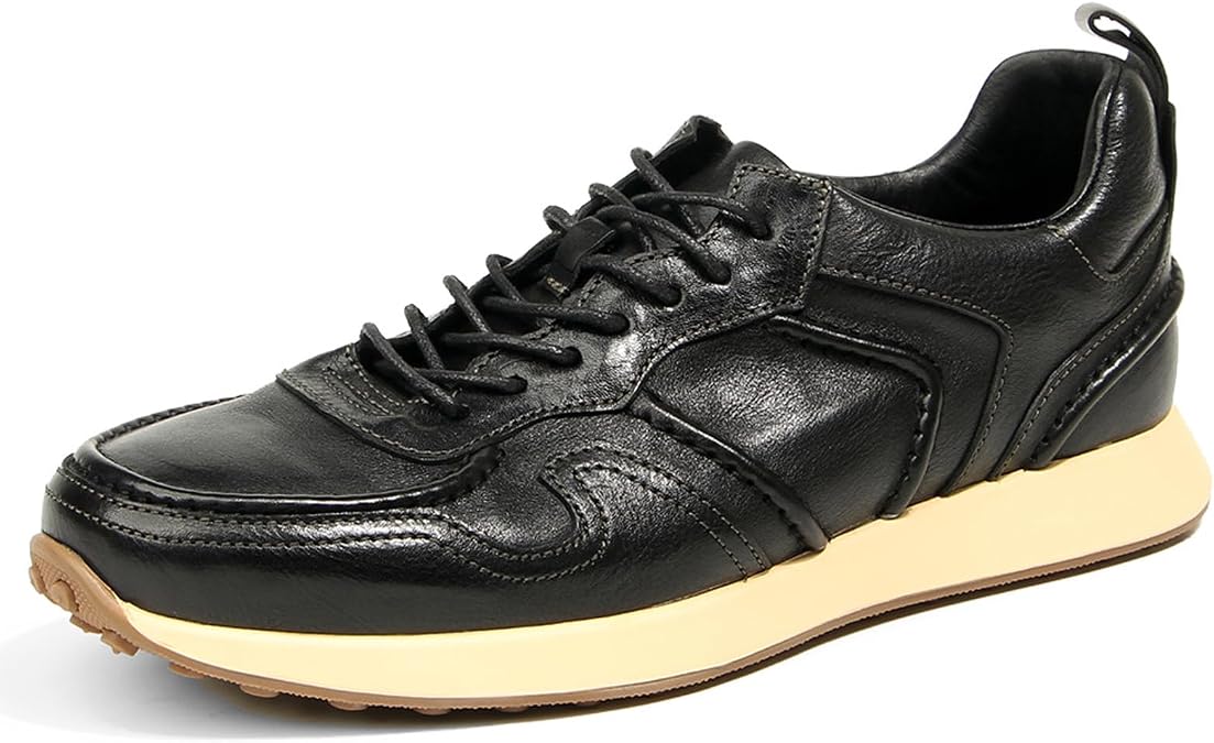 Mens Sneakers - Top-Grain Leather Sneakers Moc Toe | Fashion Sneakers for Men Athletic Shoes with Casual Walking 210-4