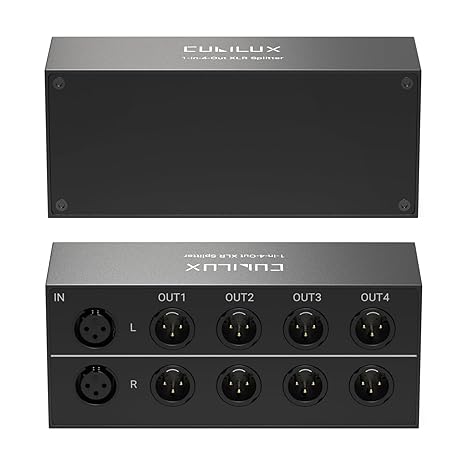 Cubilux 4-Way Balanced XLR Splitter Box, Passive Stereo 2-In-8-Out Audio Distributor for Studio, Live, Mixer, Amplifier, Preamps, Powered Speaker