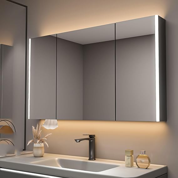Led Bathroom Mirror Cabinet,Bathroom Mirror Cabinet with Makeup Bag,smarte Touch Control,Modern Minimalist Style,Bathroom Wall Cabinet with Defogging