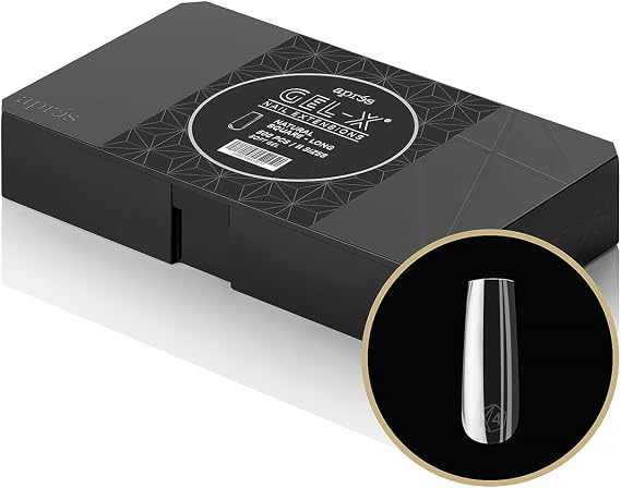 Aprés Gel-X® Natural Square Long Tip Box | 500pc Gel-X Tips, 11 Sizes 00-9, Premium Quality