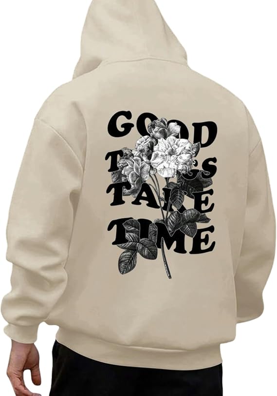 Oversized Hoodie Rose Print Pullover,Loose Fit Sweatshirt With Pocket,Men Polyester Hoodie