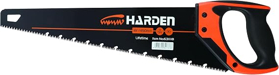 HARDEN Tools 18" (455mm) Pro Hand Saw #65 Mn Steel Blade, Heat Treated, HRC >54 Teeth Hardness, 3-Sided Grinding Teeth, Soft TPR Handle