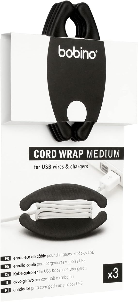Bobino Cord Wrap & Organizer | Desk Cable Management | Medium 3 Pack