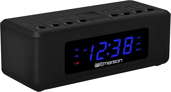 Emerson CK2023AM/FM Dual Alarm Clock Radio with 0.6" Blue LED Display, 4-Level dimmer, and Wake to Radio/Buzzer Alarm, Black Small (Pack of 10)