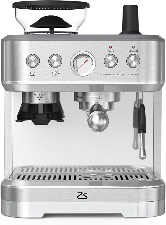 Espresso Machine with Built-in Grinder,Italian ULKA 15 Bar Espresso Machine - 85oz Water Tank, Dual PID Control, Milk Frother & Auto-Cleaning for Perfect Lattes and Cappuccinos