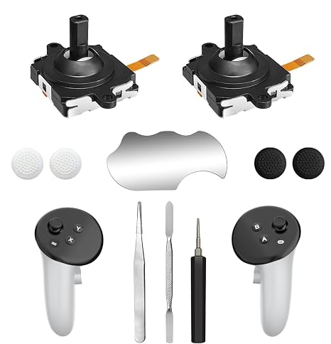 Joystick Replacement Kit for Meta Quest 3 Controller(10 in one), Repair Kit Accessories for Meta Quest 3 Controller, Include 2 Thumb Sticks, T5 Screwdriver, Tweezer, Pry Tool, 4 Thumbstick Grips