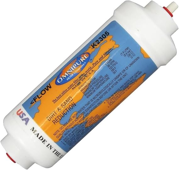 IPW Industries, Inc. - Omnipure (K2305-KK) 5 Micron Sediment Inline Filter - 6" x 2" and 3/8 OD John Guest Fittings Quick Connect for Water Filtration