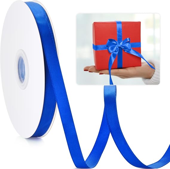 Blue Ribbon 3/8", 50 Yards Ribbon for Gift Wrapping Flower Bouquet Crafts Bow Leis Hair, Satin Fabric Ribbons for Bridal Wedding Party Decoration Every Holiday