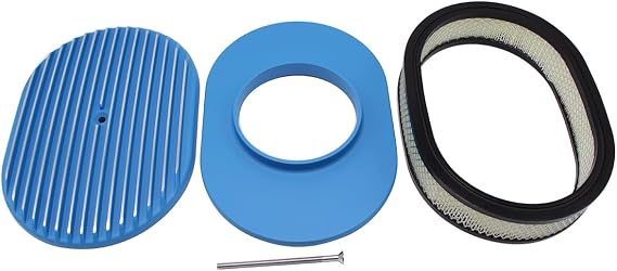 1 Set SHLPDFM Air Cleaner Polished Aluminum Blue 12"" Oval Full Finned Air Cleaner Assembly Fits for Chevy, Ford, Mopar Hot Rod