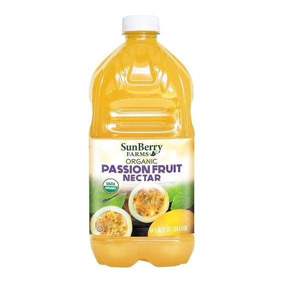 Sunberry Farms Organic Passion Fruit Nectar 64 fl oz | Tropical Juice Nectar Made with Real Organic Fruit | No Artificial Flavors or Colors | Refreshing Exotic Drink | 1.89 L Bottle