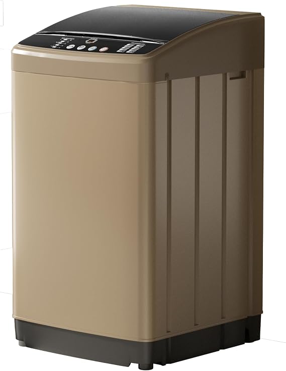 21lbs Full-Automatic Washing Machine, 2.5 Cu Ft Portable Washer with Drain Pump, 10 Wash Programs& 8 Water Levels, Compact Washer and Spinning Dryer Combo for Dorms, Apartment, RV (Brown)