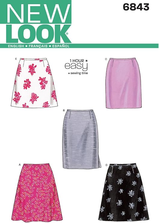 New Look 6843 Women's Skirt Sewing Pattern, Skirts in Multiple Lengths, Sizes 8-18