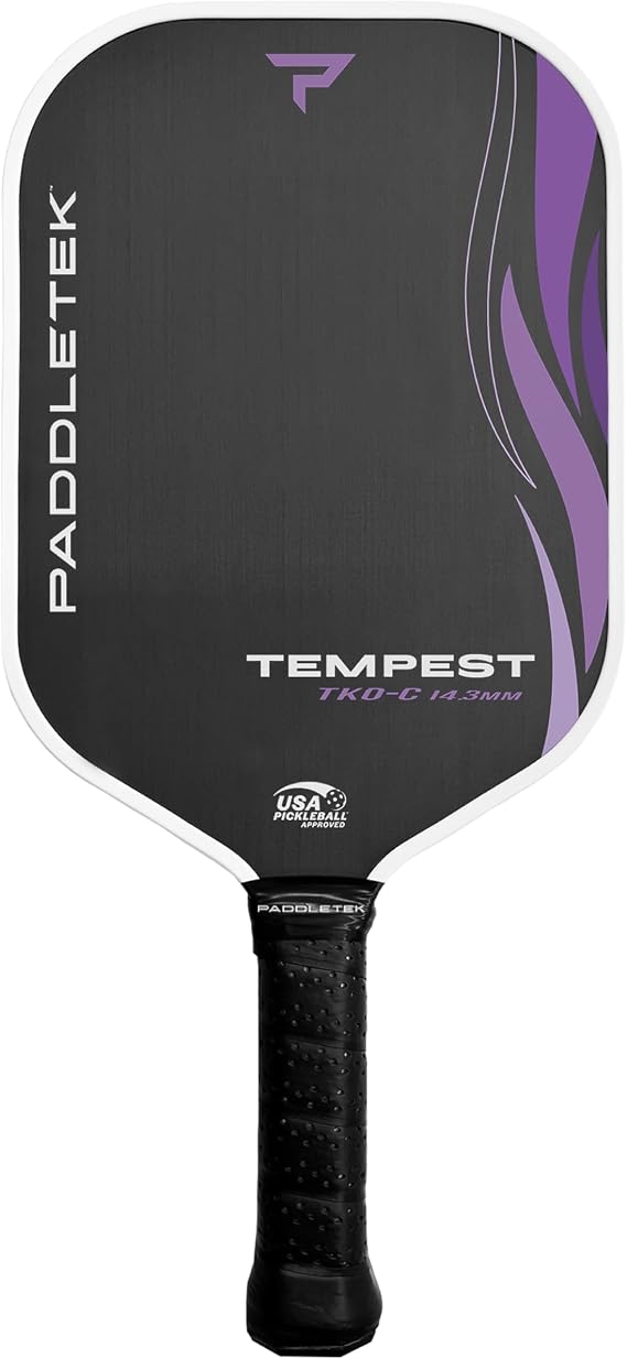 Paddletek Tempest TKO-C 14.3mm - Professional Pickleball Paddles with Polymer Honeycomb Core - PT-700 Unidirectional Carbon Fiber Torsional Weighting & High Tack Performance Grip - USAPA Approved