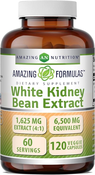 Amazing Formulas White Kidney Bean Extract 1650 Mg 4:1 Extract | Vegetarian Capsules | Non-GMO | Gluten-Free | Made in USA (1 Pack | 120 Count)