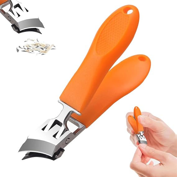 Wide Jaw Opening Anti-Splash Slanted Nail Clipper For Men And Women, No Splash Nail Trimmer, Ingrown Nail Clippers With Ergonomic Non-Slip Handle, Orange