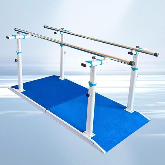 Physical Therapy Rehabilitation Parallel Bars, Stroke Recovery, Non-Slip Mat, Adjustable Width and Height,Post-Surgical Recovery Tool(Blue)