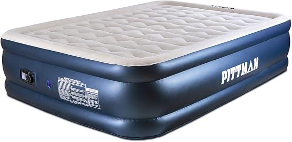 Pittman Outdoors AirBedz Air Mattress - Indoor Outdoor with Built-in Air Pump, Queen Size, 20" Tall, Wave Beam Pattern, Carry Bag and Patch Kit Included
