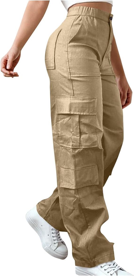 Cargo Pants for Women High Waisted Hiking Pants Baggy Stretchy Wide Leg Y2K Streetwear with 6 Pockets