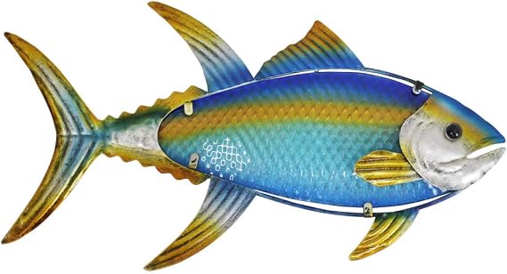 LIFFY Metal Fish Wall Art Glass Hanging Nautical Outdoor Decor Sculpture for Pool or Bathroom