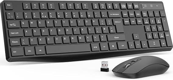 Wireless Keyboard and Mouse Set, Full Size Keyboard Ergonomic, Black
