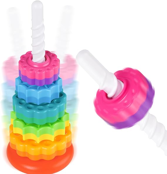 Small Spinning Stacking Toy with Dual-Colour Rainbow Discs