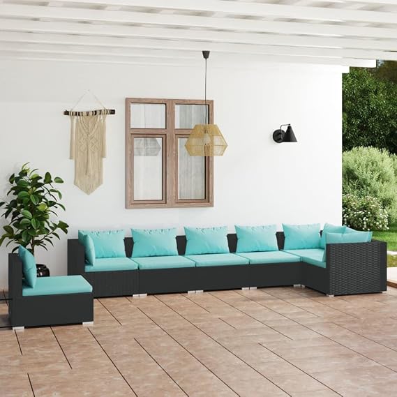 Garden Furniture Set Black Rattan Sofa, Outdoor Chairs, Balcony Patio Conversation Piece for Apartment, Porch, Deck - Seating Up to