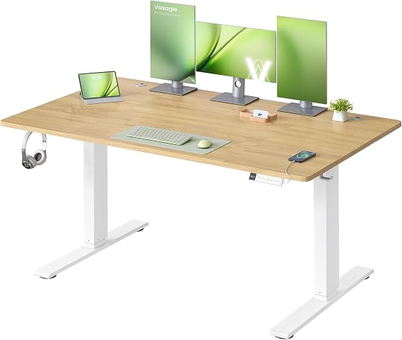 VASAGLE Electric Standing Desk, USB C Port, Cable Tray, Golden Oak