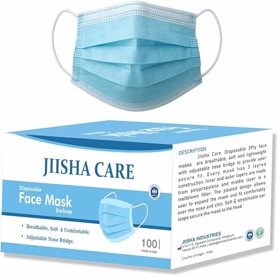 Disposable Face Masks,100 Pack Medical Grade 3 Ply Face Mask for Adults - Comfortable,Soft, Breathable 3 level Protection Outdoors,Home, Office, School (Blue)