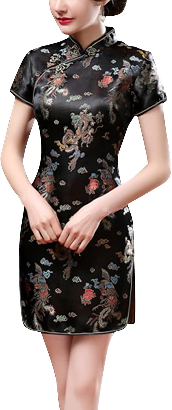 Women's Chinese Cheongsam, Cheongsam Qipao Dress Short Sleeve Slim Bodycon Tradtional Dress