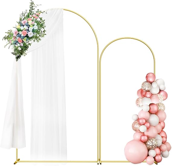 Wedding Arch Backdrop Stand Set of 2, Gold Metal, 7.3FT & 6FT