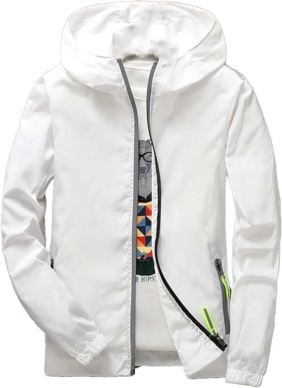 Mens Waterproof Jackets Lightweight Rain Jacket Packable Hooded Rain Coats Fast Dry Raincoat Windproof Shell Jacket Windproof Raincoat Solid Color Pullover Top for Travel Running Hiking Camping
