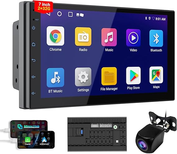 Haudio 2 Din Car Radio with Wireless CarPlay & Android Auto, 7 Inch Car Stereo with Mirror Link,Android 13,Voice Control, SWC/FM/AM/RDS, 25 Sets UI Fit All Cars, With Rear View Camera 2+32G