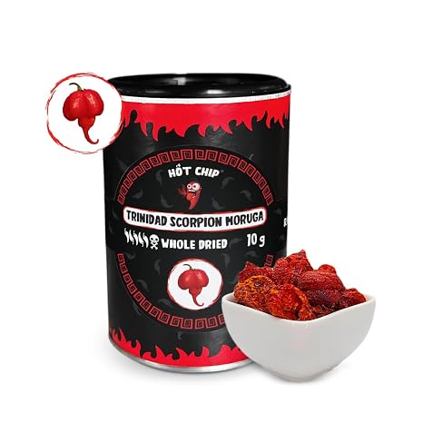 HOT CHIP Trinidad Moruga Scorpion Dried Chili Pods - Ultra Sharp - 2000000 SHU - 100% Pure - 10g - From Ecuador - Hot Chip