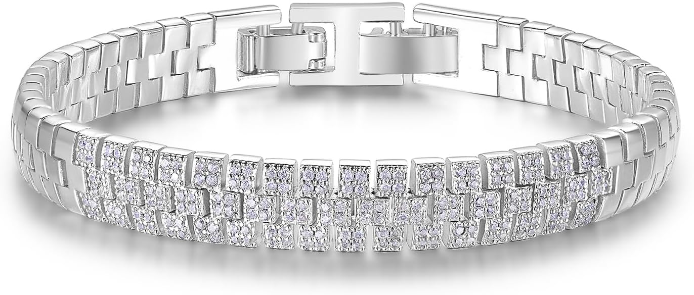Kose Cuban Link Bracelet for Men Women | 14K Gold/White Gold Plated Chain Wrist Bracelets Pave Cubiz Zriconia,7.5 inch Length