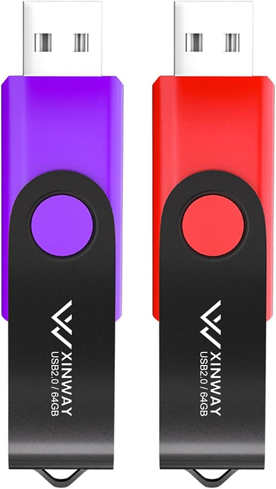 USB Flash Drive 64GB Memory Stick Thumb Drive Swivel Design Jump Drive, (2 Pack 64GB - Red Purple)