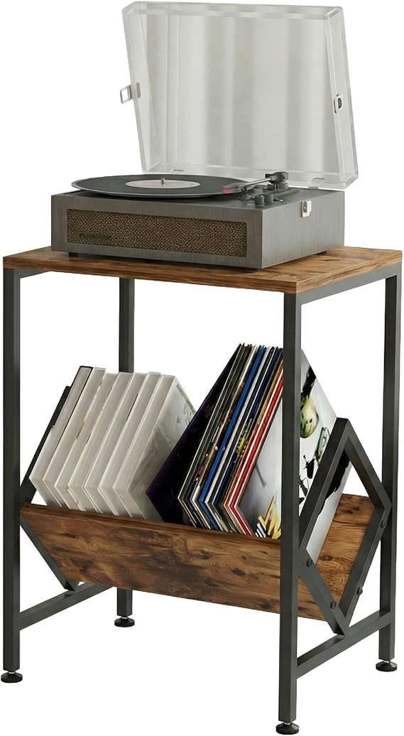 Record Player Stand with Vinyl Album Storage for Home