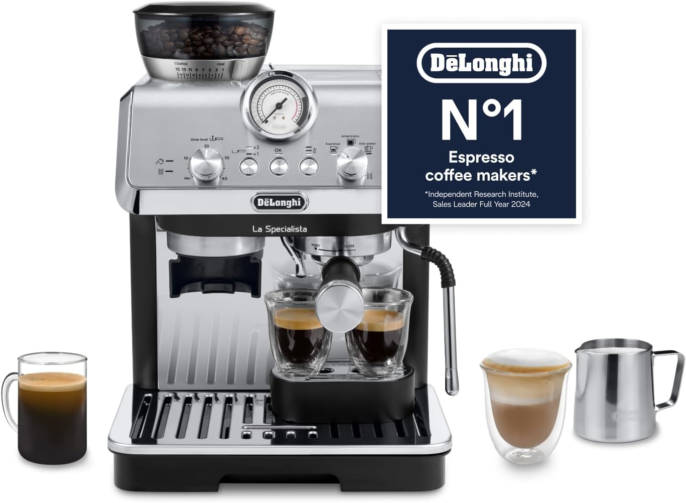 De'Longhi La Specialista Metal Barista Pump Espresso Machine, Bean to Cup Coffee and Cappuccino Maker, EC9155.MB, 1450W, Silver