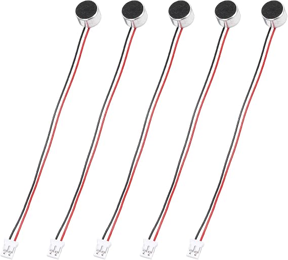 sourcing map 5 Pcs Electret Microphone Condenser Pickup, 9.7mm Dia Mini MIC Electret Condenser with 100mm Wire Leads 50dB for Audio, Black