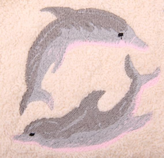 Bath Towel Set with Embroidered Playing Dolphins