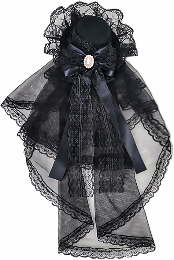CAT KO Women's Veil Mini Top Hat Gothic High Hat Cosplay Headwear Tulle Short Lace Veil Lolita Accessory