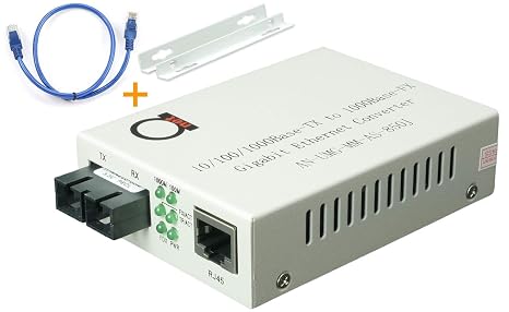 Multimode SC 850nm Gigabit Fiber Media Converter to Ethernet, 550m/1804ft | OM1 OM2 OM3 or 62.5/125 multimode - built-in module, Cat5e or Cat6 copper, auto-sensing 10/100/1000, jumbo frame, LLF