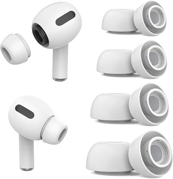 4 Pairs Replacement Ear Tips for Airpods Pro - YOUDU Non-Slip Silicone Ear Buds for Airpods Pro 2nd Generation with Noise Reduction Hole & Built-in dust Guard Screen (XS/S/M/L) White