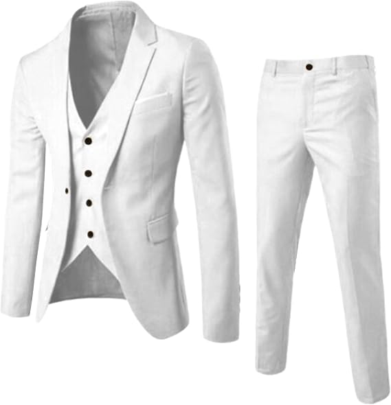 DGHM-JLMY Men's Groomsman Slim Fit Banquet 3-Piece Suit Notched Lapel 2 Button Formal Suit Wedding Solid Business Tuxedo Suit